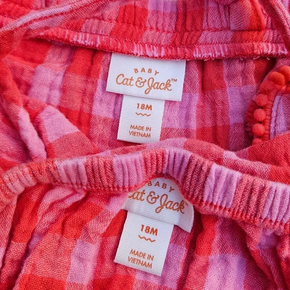 Cat & Jack Pink Plaid Tank Top and Shorts Set Size 18M